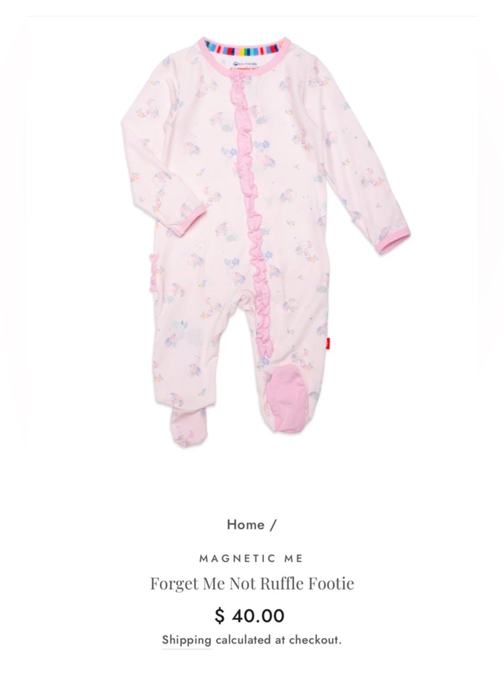Magnetic Me Pink Ruffle Floral Footie with Pastel Accents